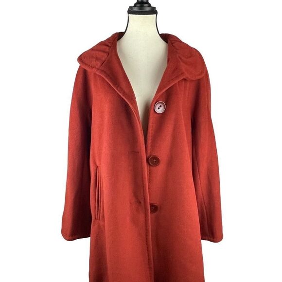 Ellen Tracy burnt orange wool angora blend 3 button coat sz 14P small side slits - Picture 5 of 13